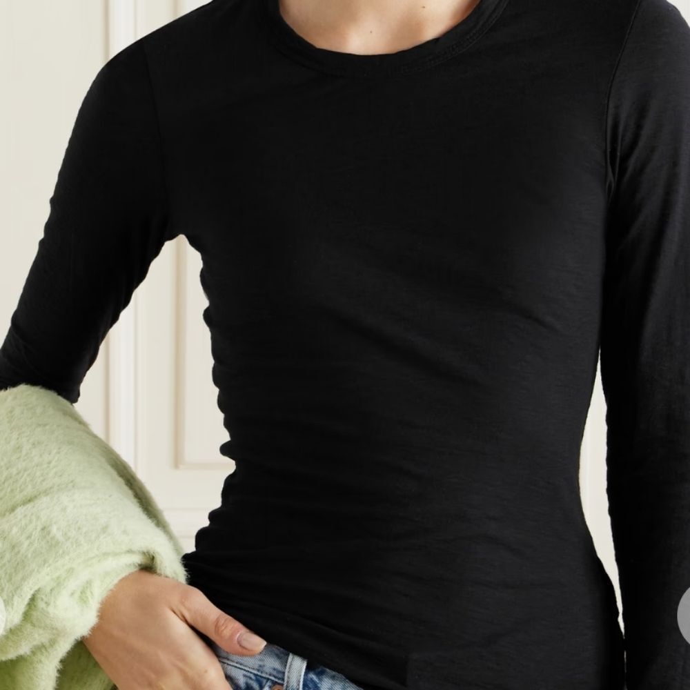 James Perse Sheer Slub‎ L/S Knit Top- Black